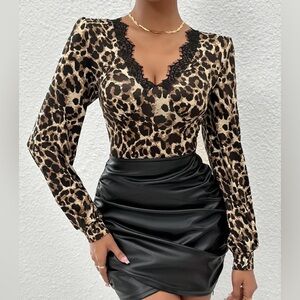 Leopard Print Top with Lace Detailing